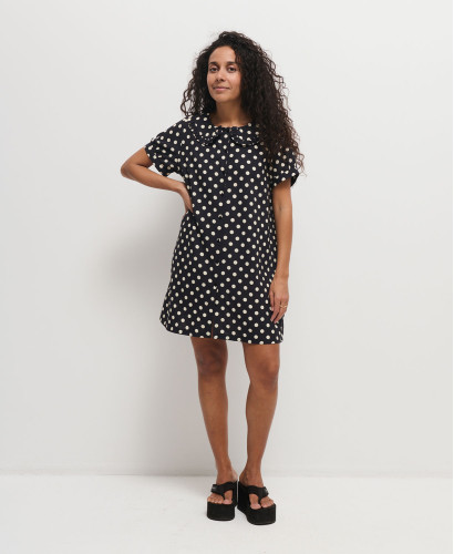 Robe Coton Pois Noir Ecru Diana