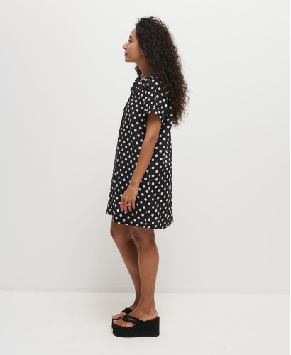 Robe Coton Pois Noir Ecru Diana