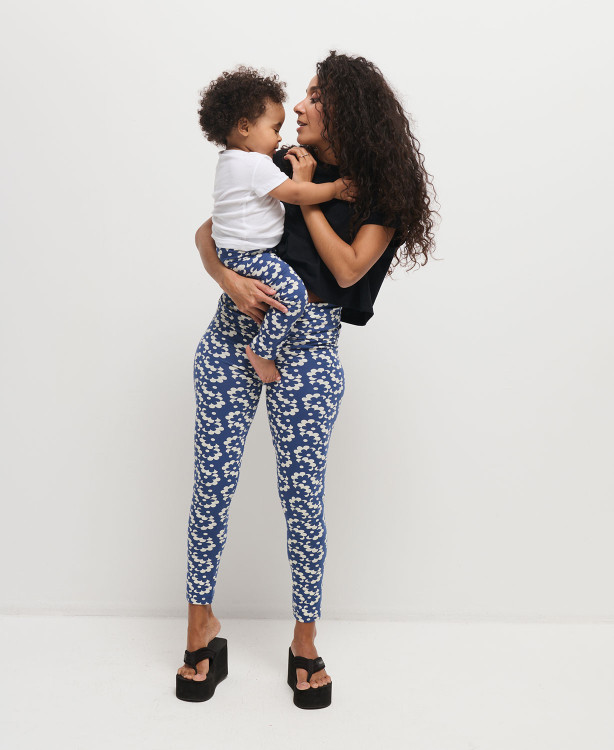 Mama/Kind-Leggings-Set Blumen Blau