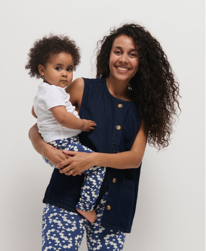 Mama/Kind-Leggings-Set Blumen Blau