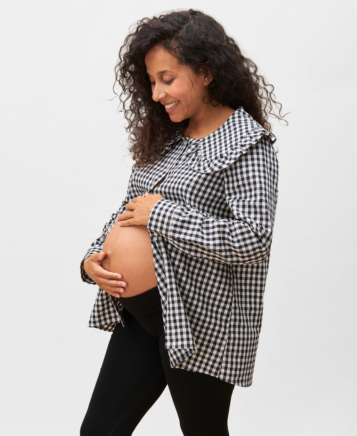 Tulsa Black Gingham Linen Pregnancy Shirt
