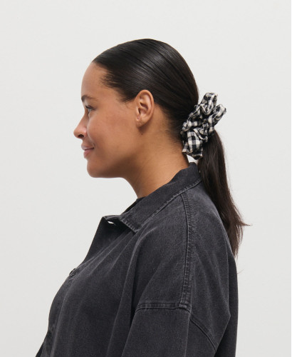 Maxi Black Polka Dot Cotton Scrunchie | Sustainable Fashion Accessorie -  Black Gingham 