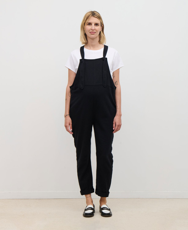 Arizona Black Cotton Flannel Maternity Overall
