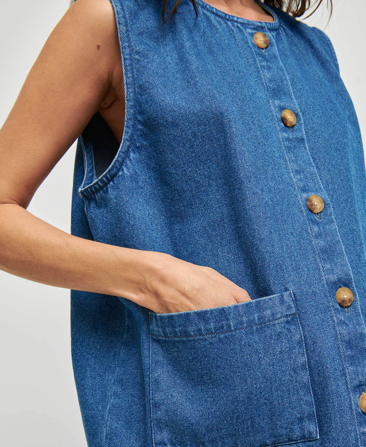 Denim Blue Maya Sleeveless Jacket