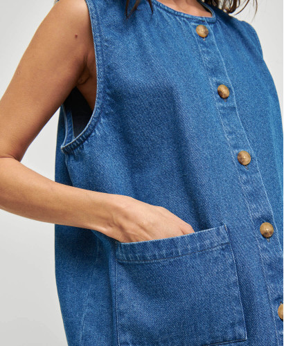 Veste Sans Manche Denim Bleu Maya