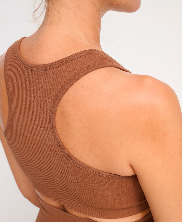 Brassière Sans Couture Côtelée Coton Bio Marron
