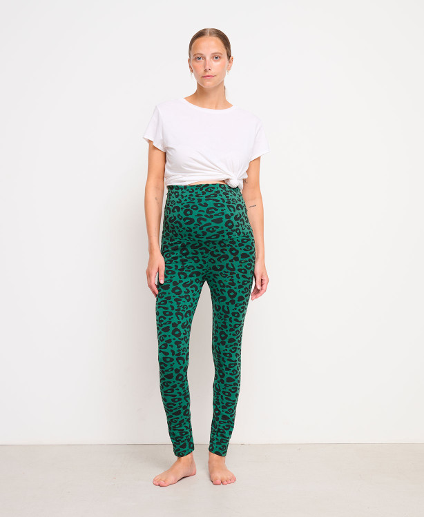 Legging grossesse léopard coton bio vert