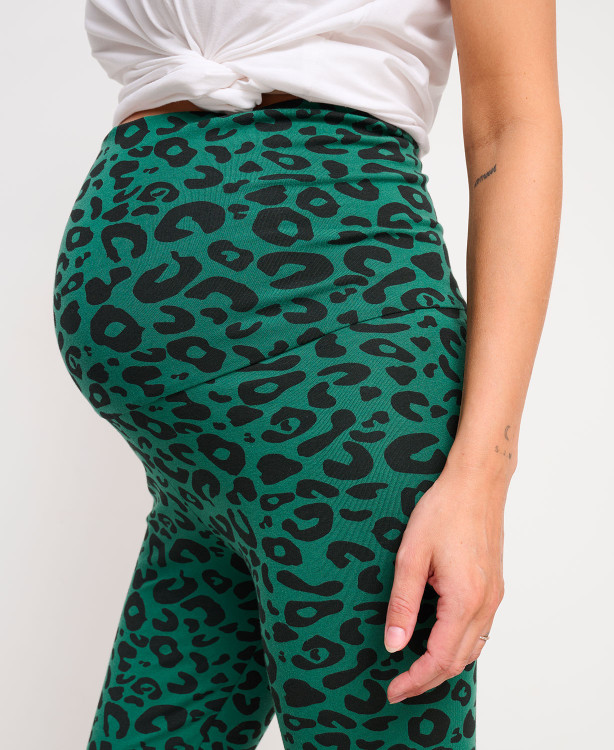 Green Organic Cotton Leopard Pregnancy Leggings