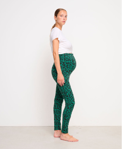 Green Organic Cotton Leopard Pregnancy Leggings