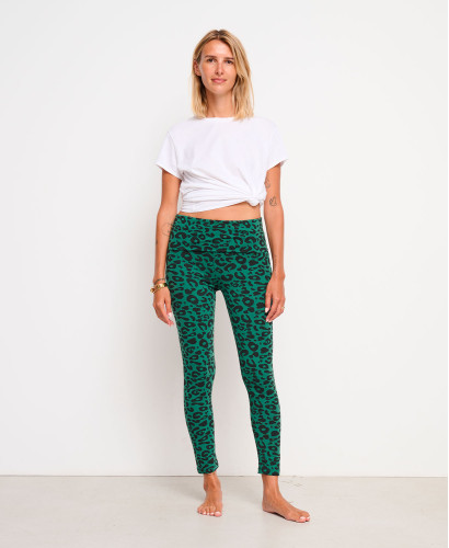 Green Organic Cotton Leopard Pregnancy Leggings