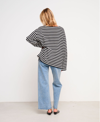 Striped Black Heavy Cotton Maternity Top