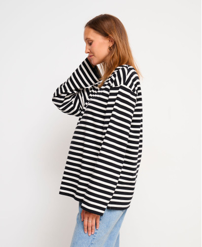 Striped Black Heavy Cotton Maternity Top
