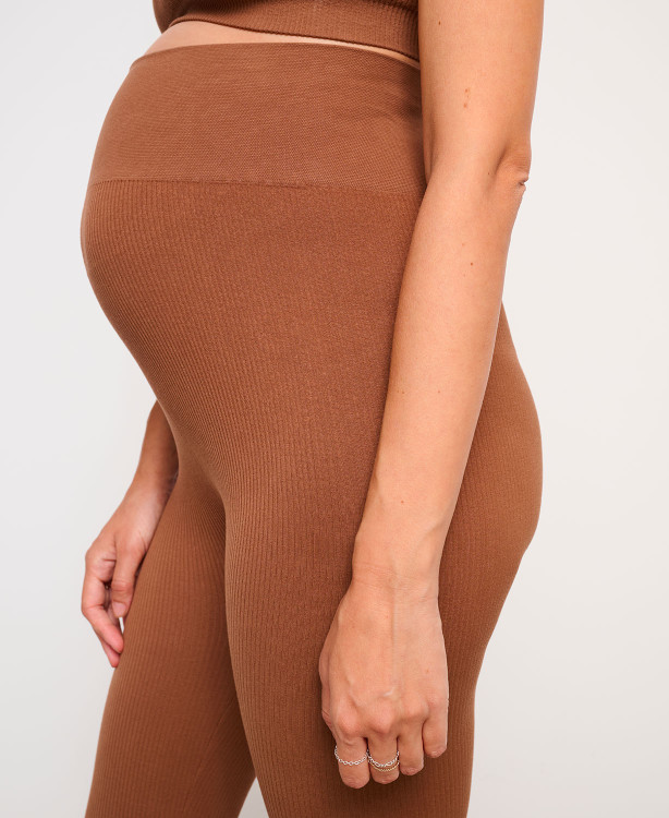 Organic Cotton Rib Brown Seamless Pregnancy Leggings