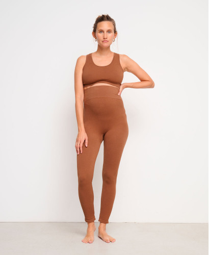 Organic Cotton Rib Brown Seamless Pregnancy Leggings