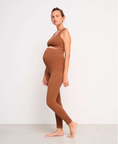 Organic Cotton Rib Brown Seamless Pregnancy Leggings