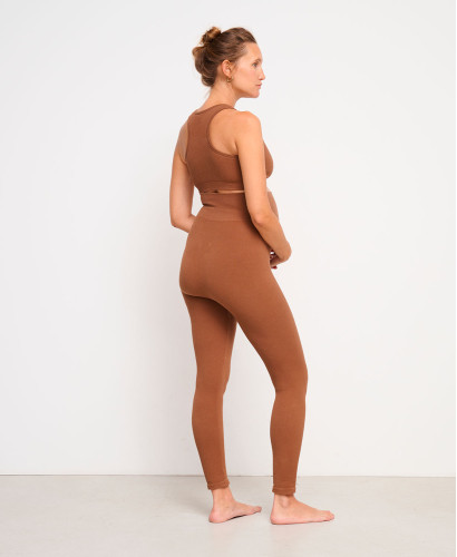 Organic Cotton Rib Brown Seamless Pregnancy Leggings