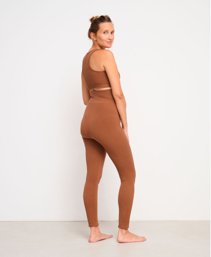 Organic Cotton Rib Brown Seamless Pregnancy Leggings