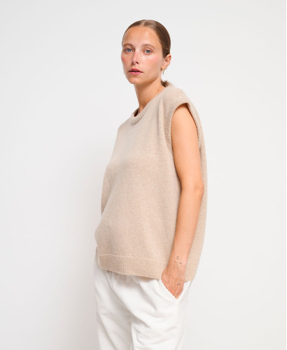 Milo Sleeveless Beige Wool Sweater