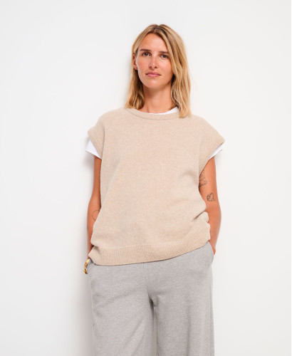 Pull Laine Beige Sans Manches Milo