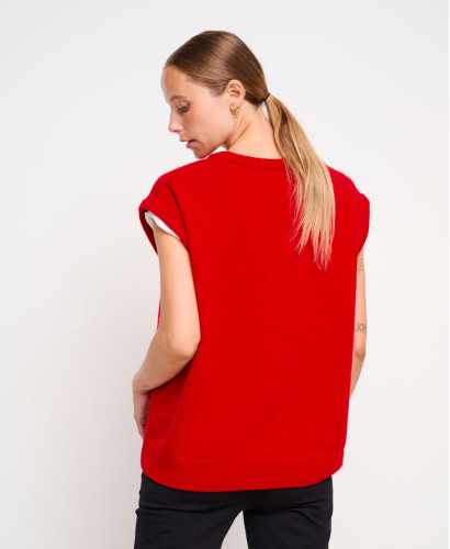 Pull Laine Rouge Sans Manches Milo