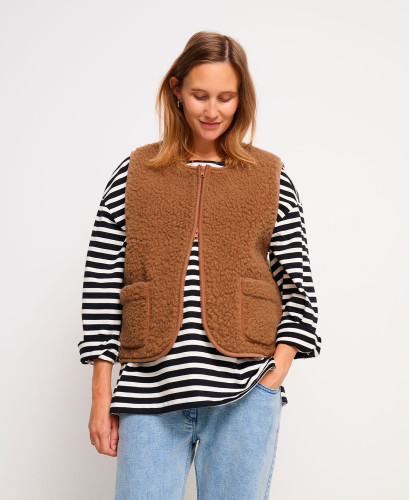 Alma ärmellose braune Woll-Umstandsjacke