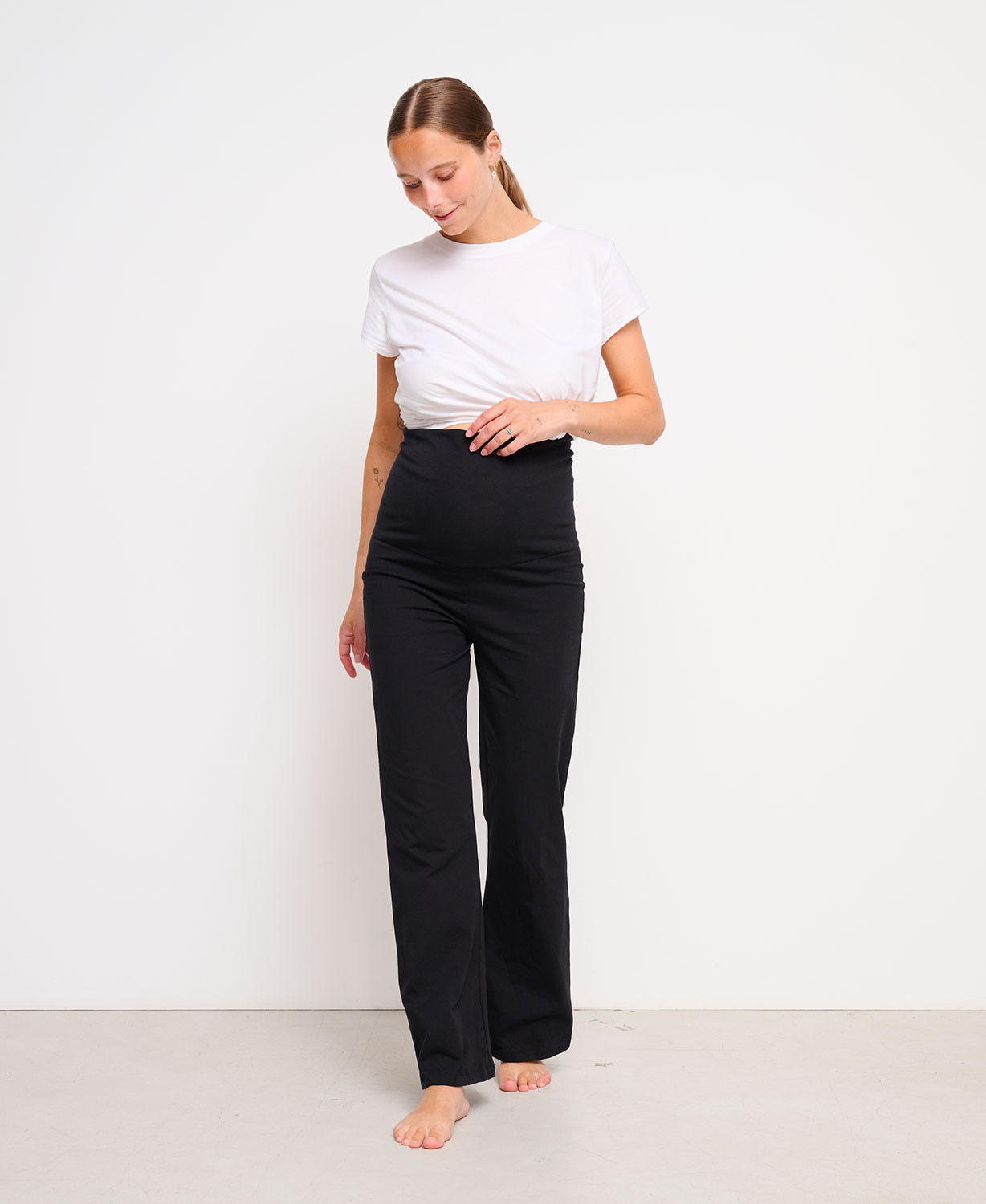 Warme schwarze Umstandsleggings Bio-Baumwolle