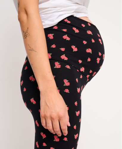 Blue Organic Cotton Bandana Maternity Leggings l Pregnant Comfy Bottom -  Roses 