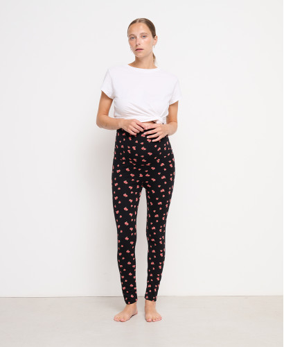 Legging grossesse Roses coton bio noir