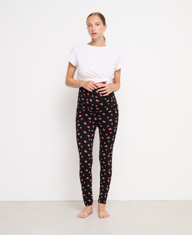 Legging grossesse Roses coton bio noir