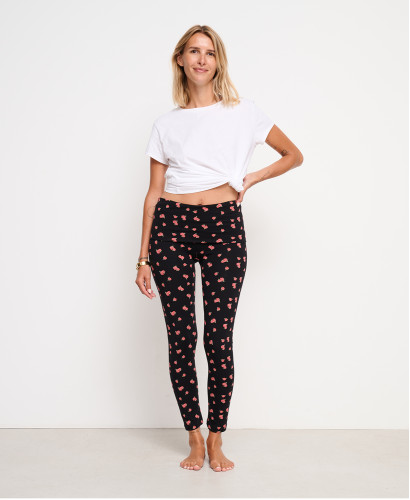 Black Organic Cotton Roses Pregnancy Leggings