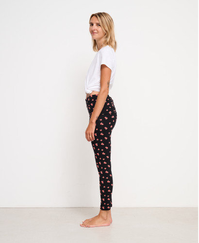 Legging grossesse Roses coton bio noir