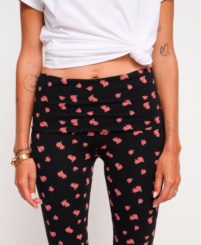 Legging grossesse Roses coton bio noir