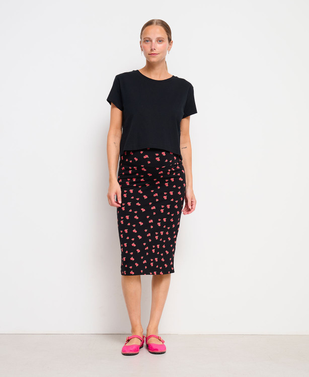 Clara Black Roses Organic Cotton Maternity Skirt