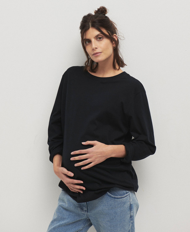T-shirt Grossesse Manches Longues Coton Bio Noir