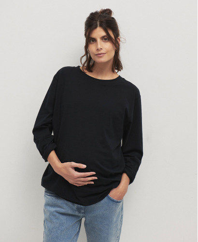 Black Organic Cotton Long Sleeves Pregnancy T-shirt