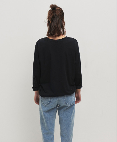 Black Organic Cotton Long Sleeves Pregnancy T-shirt