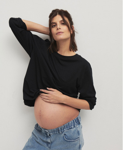 Black Organic Cotton Long Sleeves Pregnancy T-shirt