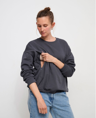 Alphonse Grey Anthracite Breastfeeding Zip Sweatshirt