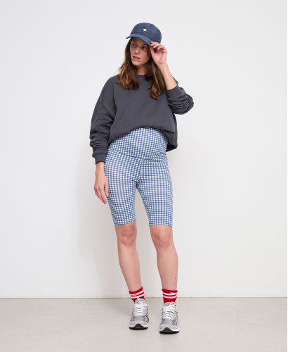 Blue Gingham Organic Cotton Maternity Biker Shorts