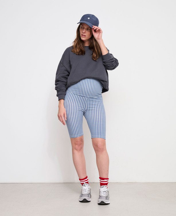 Blaue Vichy-Umstands-Biker-Shorts Bio-Baumwolle