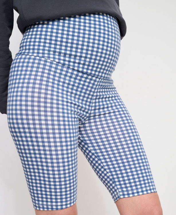 Blue Gingham Organic Cotton Maternity Biker Shorts