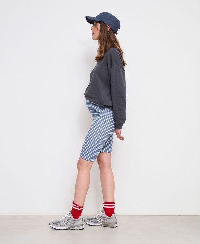 Biker Short Grossesse Vichy Bleu Coton Bio