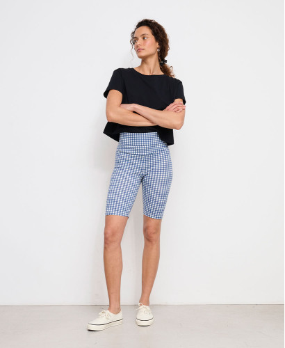 Biker Short Grossesse Vichy Bleu Coton Bio