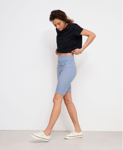 Blue Gingham Organic Cotton Maternity Biker Shorts