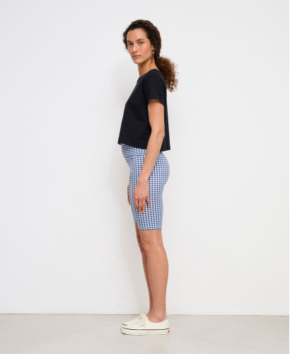 Blaue Vichy-Umstands-Biker-Shorts Bio-Baumwolle