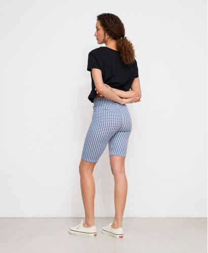Blue Gingham Organic Cotton Maternity Biker Shorts