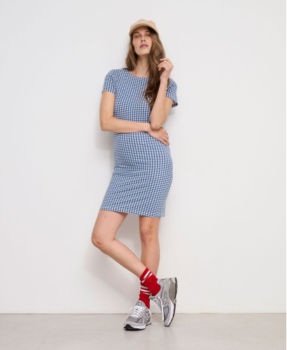 Robe Grossesse Coton Bio Noire Imprimée Roses Aimée l Robe Maternité -  Vichy bleu 