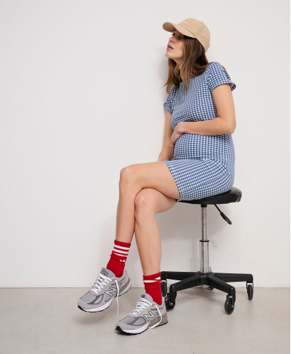 Aimée Umstands-Kleid Blaues Vichy Bio-Baumwolle