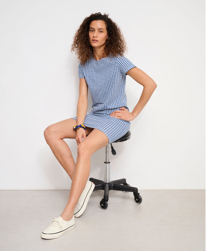 Aimée Umstands-Kleid Blaues Vichy Bio-Baumwolle