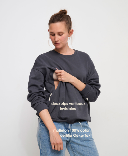 Sweat Allaitement Gris Confortable & Élégant l Sweats Maternité